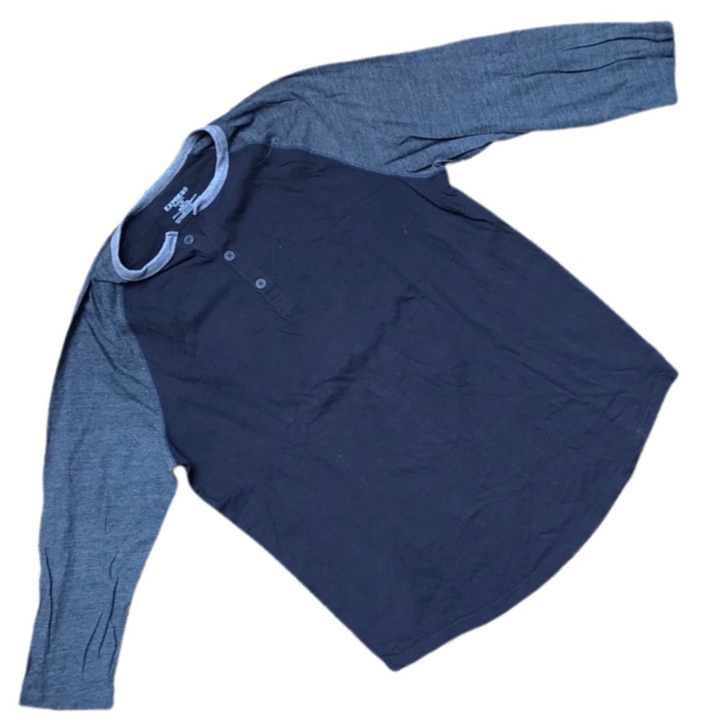 Express Blue Round Neck 3 Qtr Sleeve Baseball Tee